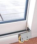 Get Your Track Setup Running Like Butter With These Heavy Duty Sliding Door And Window Pulleys Crafted From Premium Stainless Steel And Fitted With Dual Copper Wheels For Effortless Everyday Glide, showing silver pulley with dual copper wheels.