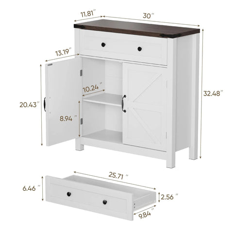Dimensions of Farmhouse Style Sideboard Buffet Cabinet With Storage And Adjustable Shelf And Barn Door For Kitchen Dining Room Bathroom Entryway White With Ample Drawer And Two Door Cabinet To Organize Coffee Beans Spices And Everyday Essentials For Busy Kitchens