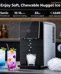 Countertop Nugget Ice Maker With High Output 33 Lbs Per Day Automatic Ice Dispenser Self Cleaning Portable Ice Machine