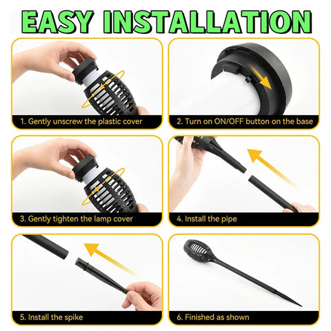 Instructions for assembling Outdoor Halloween Lights Four Pack LED Torch Lanterns With Flickering Flame Effect Waterproof Tiki Torches