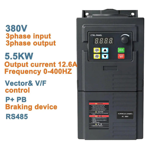 Beast Mode Three Phase Motor Speed Control VFD Frequency Drive Inverter with Smooth Soft Start Functionality Designed for Heavy Industry Use Providing Reliable Voltage Regulation and Seamless RS485 Connections Today. 380V 3-phase VFD, 5.5kW