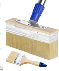 7 Inch Deck Stain Brush Kit With 60 Inch Long Handle And 3 Inch Small Brush, showcasing two brush sizes and extendable handle