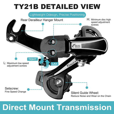 6 To 7 Speed Rear Derailleur Direct Mount For Mountain And Road Bikes RD TY21B detailed view with mounting instructions