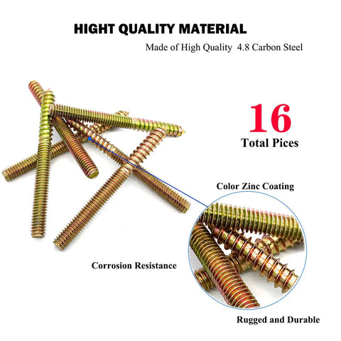 Top Shelf Heavy Duty Rock Solid 16 Pack 5/16 X 3 1/2 Inch Hanger Bolts Double Ended Wood Dowel Screws, zinc coated carbon steel.