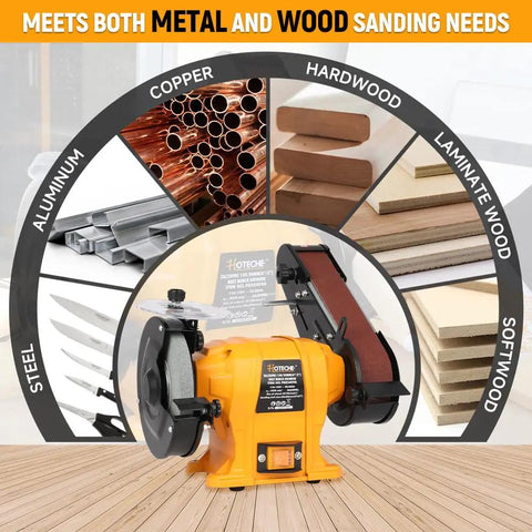Tough As Nails 2 IN 1 Bench Grinder And 2X27 Inch Belt Sander Combo showing metal and wood sanding capabilities.