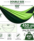 Double Camping Hammock All-In-One Set In Fruit Green Gradient No Knots Needed Extra Large And Ultra-Strong Supports Up To 450 Lbs