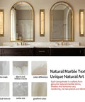 LuminaBrass Alabaster Wall Sconce, Solid Brass Home Indoor Wall Lighting paired with elegant mirrors in a modern bathroom.