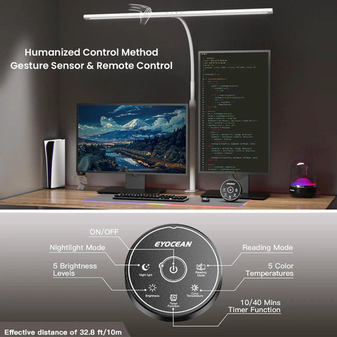 Ultra Wide Desk Lamp With Dope Gesture Control 31.5 Inch Wide 24W LED Dimmable Color Temperature Eye Caring Office Light setup
