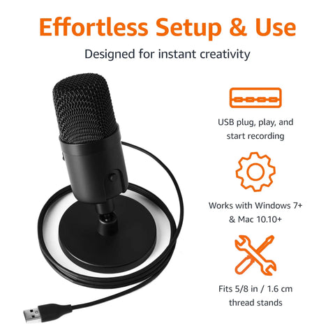 Condenser USB Microphone For PC With Cardioid Pickup, Ideal For Streaming, Recording, And Podcasting, 360 Degree Adjustable Stand