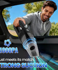 Man using Cordless Handheld Vacuum Cleaner With 11000Pa Suction Beast Ultra Light One Point Four Pound Portable Vacuum For Car