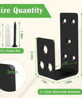 Heavy Duty 2x4 Door Barricade Brackets U Bracket with screws, showing dimensions, in rust resistant black coating.