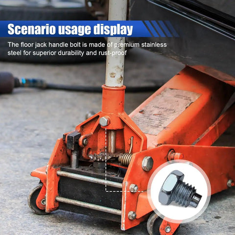 Heavy Duty Floor Jack Handle Bolts For 3 Ton And 4 Ton Jacks attached to hydraulic jack, close-up of bolt
