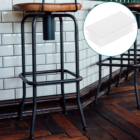 Bar stool on wooden floor with inset showing 20 Pack White Plastic Square Tube Plugs For Chair And Table Legs End Caps No Slip Grip