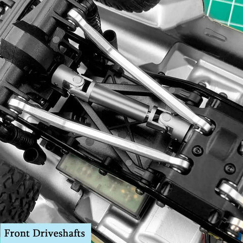 Front view of two pack stainless steel center driveshafts for Axial SCX24 Gladiator RC crawler upgrade parts CNC hardened construction