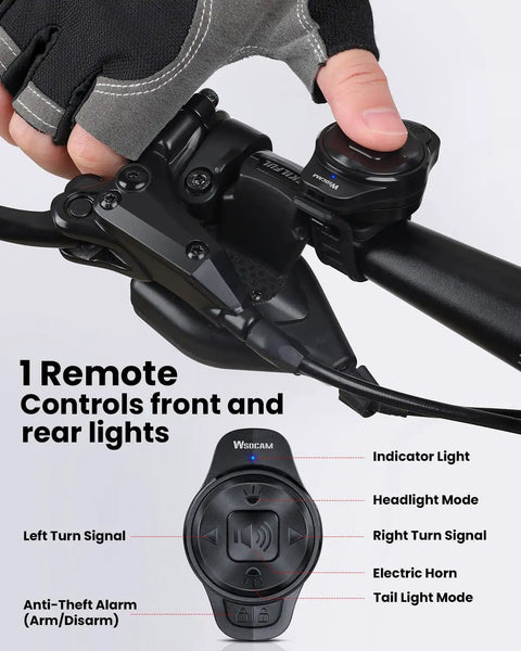 Wireless Remote Bike Light Set With Front Headlight And Rear Taillight, Turn Signals, Brake Light, Alarm Horn