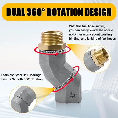 Three Quarter Inch NPT Fuel Hose Swivel With 360 Degree Rotation, Rotating Connector For Fuel Transfer Pumps And Nozzles, Multi Plane Swivel To Prevent Kinking, Safer Easier Fueling And Quick Durable One Piece Build, stainless steel ball bearings