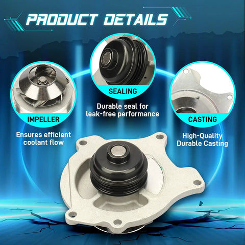 Close-up of Bully Proof Engine Water Pump showcasing impeller, seal, and durable casting for efficient coolant flow.