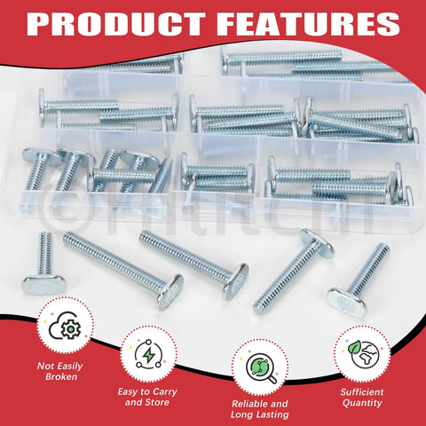 40 Piece Tee Bolt Set In 5 Sizes 1/4-20 T Bolts For T Track And Slot Jigs shown in transparent storage box