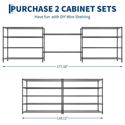 Flex Your Storage Space With This Badass Heavy Duty 5 Tier Metal Wire Shelving Rack 177.18 inch and 118.12 inch size options.