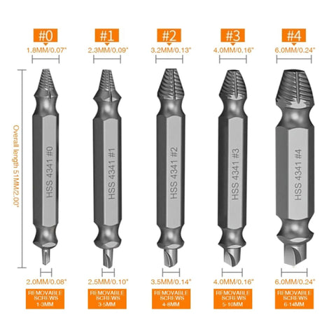 Damaged Screw Extractor Set For Stripped Screws Bolts And Rusted Hardware 6 Piece HSS Drill Bit Bolt Extractor Kit sizes #0 to #4