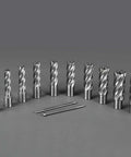 Annular cutter set, 13 pcs, 3/4 inch Weldon shank, HSS, front view with two pilot pins
