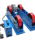Beefy 4400Lb Welding Turning Rolls Linkage Roller 110V Electric Tank Positioner For Pipe And Tank Welding, Adjustable Diameter 2 To 59 Inches, PU Wheel Support, Heavy Duty Pro Grade Equipment on blue frame with red wheels