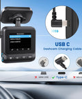 USB C Dash Cam Power Cable 13Ft 4M With 90 Degree USB A 2.0 To Type C Requires 5V 2.5A Input Replacement Power Supply shown with device