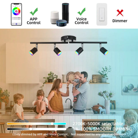 Smart 4 Light RGB LED Track Lighting Kit With Alexa Google Home And App Control Color Changing Ceiling Spotlight for kitchen