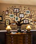 Family Tree Wall Decal in Chestnut Brown, 107 Inches Wide By 90 Inches Tall, Matte Vinyl Peel and Stick Wall Art in living room