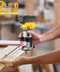 Person using Cordless Compact Router With 800W Brushless Motor, 30,000 RPM, 6 Variable Speeds on wood detail work