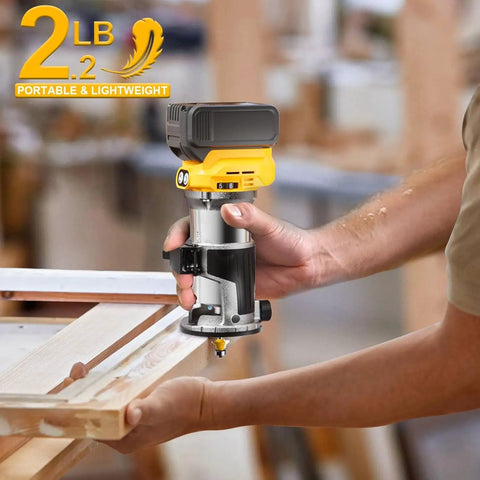 Person using Cordless Compact Router With 800W Brushless Motor, 30,000 RPM, 6 Variable Speeds on wood detail work