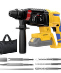 Cordless SDS Plus Rotary Hammer Drill With Brushless Motor, Safety Clutch, 4 Functions, 5 Drill Bits, Carrying Bag, Compatible With 20V Max Batteries For Concrete, Masonry, Wood, And Metal, Battery Not Included