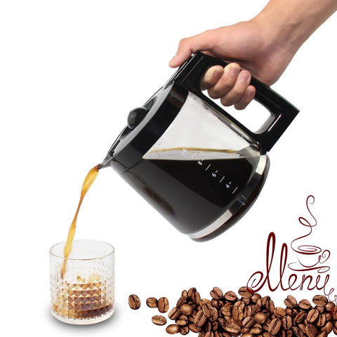 12 Cup Replacement Glass Carafe For FlexBrew Coffee Makers Fits Models 49980A 49980Z pouring coffee into glass with coffee beans