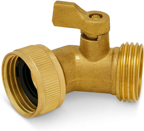 Solid Brass Garden Hose Elbow 45 Degree Bend Three Quarter Inch FHT And Three Quarter Inch MHT With On Off Shutoff Valve And Swivel Connection, brass hose elbow with lever valve