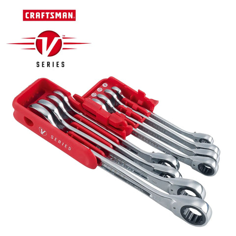 V-Series 8 Piece Combination Ratchet Wrench Set Tough as Nails for Tight Spots, 12 Point Box End, 5 Arc Swing for Quick Fastener Engagement, 15 Offset Knuckle Clearance, Pro Grade Durability for Home Shop and Garage