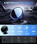 3 In 1 Car Phone Mount Charger With 15W Wireless Fast Charge, LED Ambient Light, Displaying Fast Charging Features