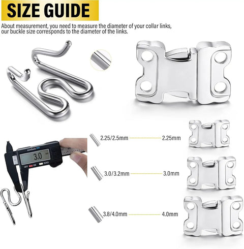 Fast Release Stainless Steel Dog Collar Buckle For Small Medium Large Dogs Rustproof Water Resistant Easy On Off Training Collar Buckle 2.25mm size guide