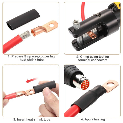 Step-by-step use of 10 Pack 8 Gauge Wire Lugs With Quarter Inch Ring Terminals Built Tough Copper Crimp Lugs Includes Heat Shrink Tubes Black And Red UL Tested 486A Battery Cable End Kit