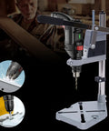 Universal Drill Press Adapter For Hand Tools, Adjustable Benchtop Conversion Stand, aluminum base for precise woodworking.