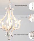 Farmhouse Rustic Wooden Chandelier With Four Lights In Antique White Finish For Dining Room Kitchen Island And Living Areas
