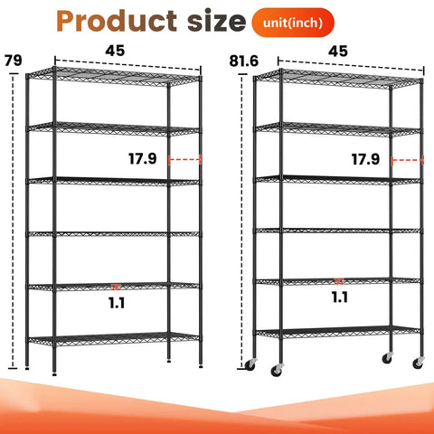 Heavy Duty Six Tier Wire Shelving Cart With Roll Smooth Casters And Quick Adjust Levels Heavy Hauls Everything From Garage Boxes To Closet Bins Super Sturdy Black Rack 45 By 18 By 82 Inches