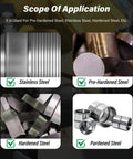 Image showing various steel types: stainless, pre-hardened, hardened, and pardened steel for milling applications.