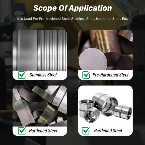 Three-Piece 5/16 Inch Tungsten Carbide End Mill Set Nano Coated With 4 Flute Micro-Grain CNC Milling Bits For Stainless Steel HRC65 scope of application on steel types