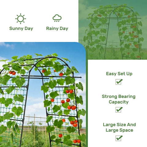 Tall Garden Arch Trellis For Climbing Plants with tomatoes, 86 inch metal archway, sturdy garden arbor, easy assembly, outdoor use