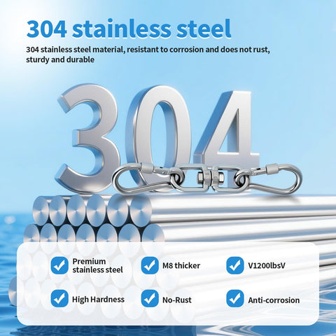 Heavy Duty 1200 Lb Capacity Swivel Ring Double Ended Eye Hook In 304 Stainless Steel text and bars representation
