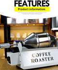 Crank Up Your Home Brewing Setup With This Solid Coffee Roaster Machine Featuring A Continuous Rotating Stainless Steel Drum, side view.