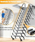 Heavy Duty Electric Pull Down Attic Ladder Featuring Rock Solid Handrails And Smooth Telescopic Ceiling Mount For A Dead Easy Loft Upgrade That Is A Total Game Changer with retractable handrails
