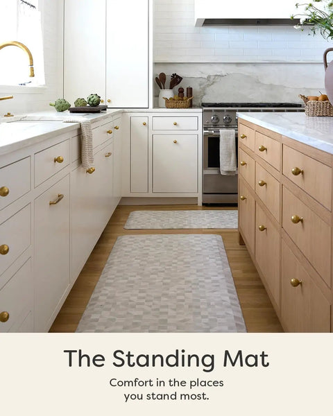 Anti Fatigue Kitchen Floor Mat Three Quarters Inch Thick Ergonomic Bounce Back Foam Cushioned Mat For Standing Desk And Kitchen Georgia Clay 22 By 36 Inches shown in kitchen