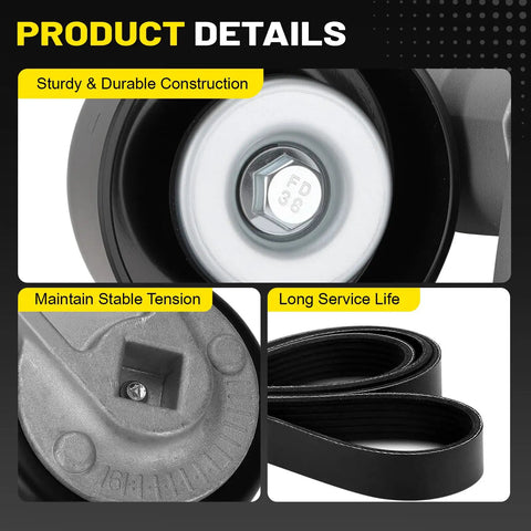 Close-up of AC Drive Belt Tensioner Kit Bolt-On Fits Chevy Tahoe 2000-2008 showing durable components and belt details.