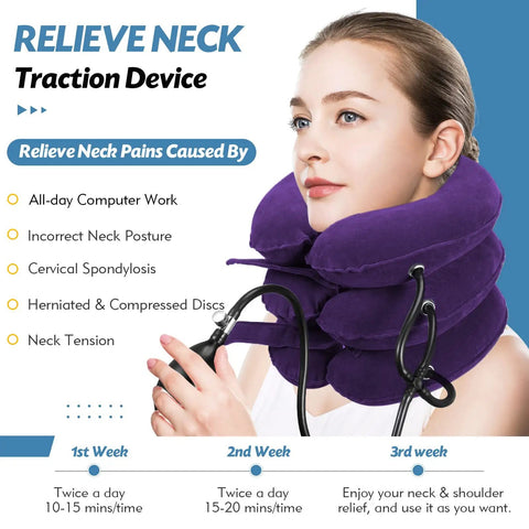 Upgrade Your Wellness Game With This Jaximy Inflatable Neck Traction Device For Serious Pain Relief, purple cervical support, adjustable.